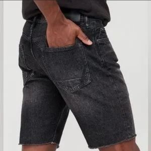 NWT All Saints Men's Switch Denim Shorts Black Jeans Bottoms Raw Hem 28